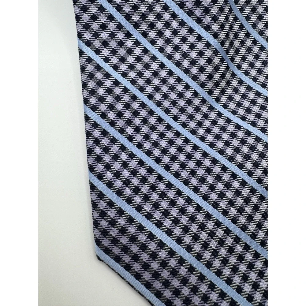 DKNY Silk Tie Gray Blue Striped Houndstooth Pattern‎ Classic Designer Neck Tie